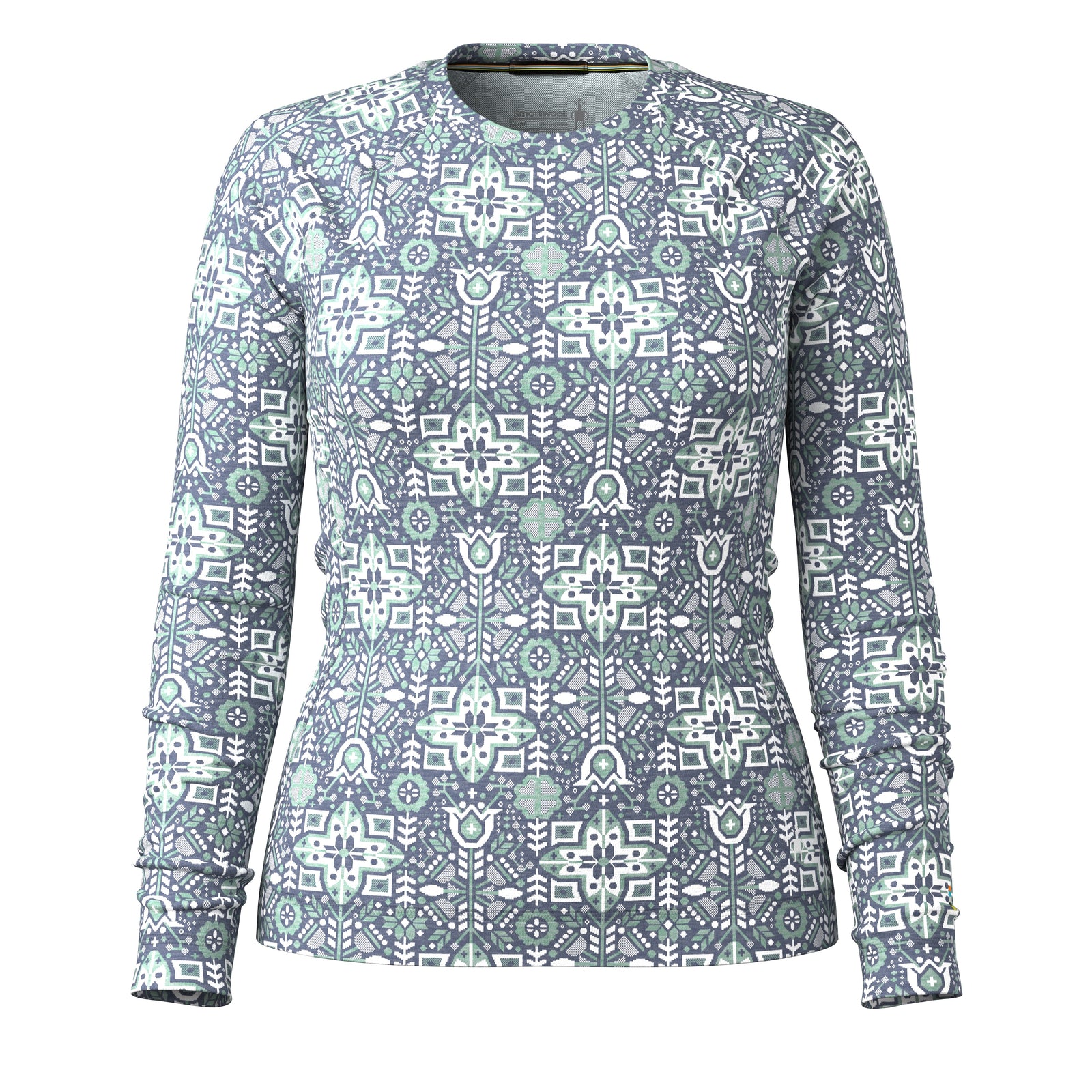 Women's Classic Thermal Merino Base Layer Crew Pacific Blue Floral - ver - 3