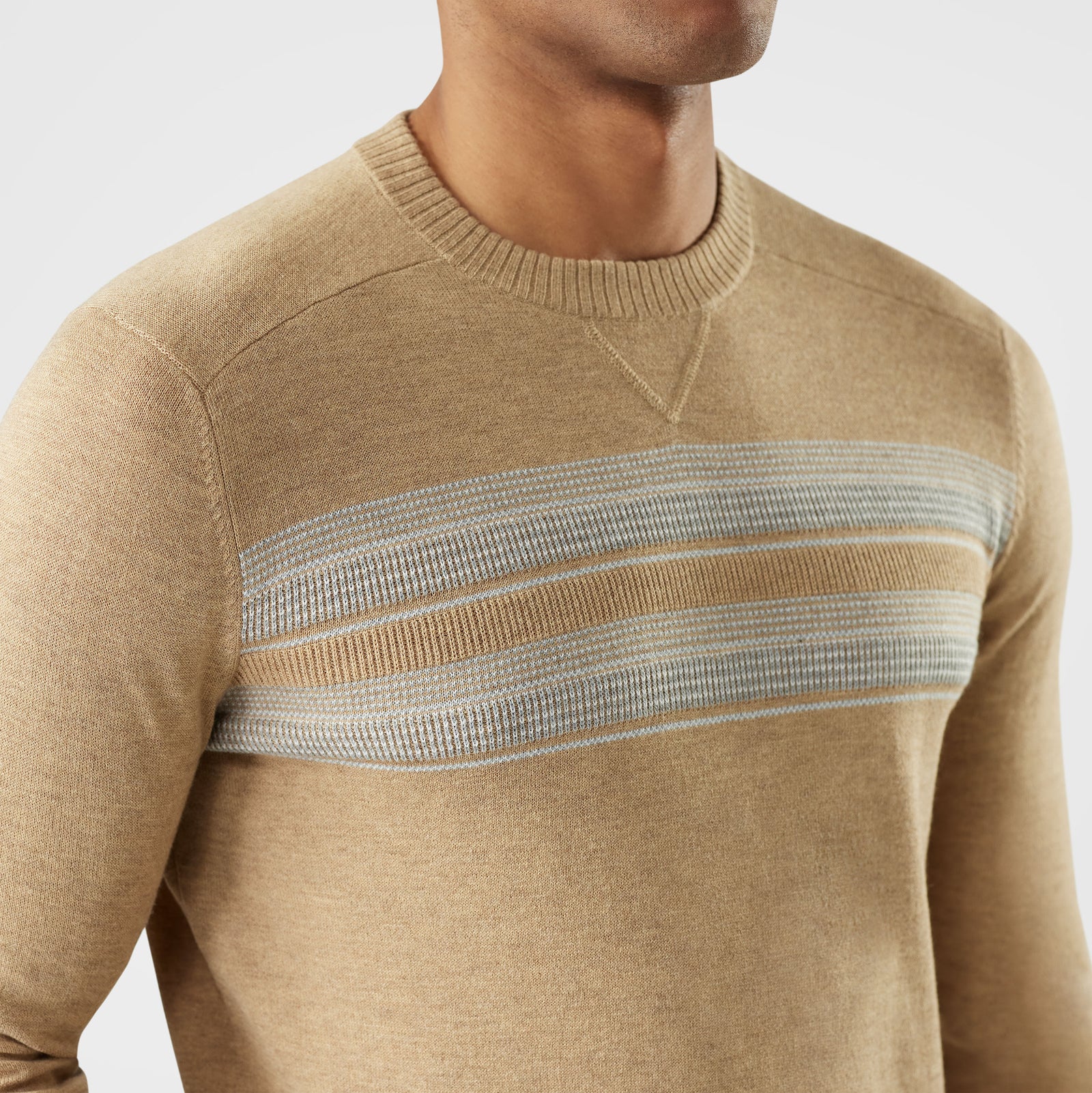 Men's Sparwood Stripe Crew Sweater Toasted Coconut-Light Gray - ver - 3