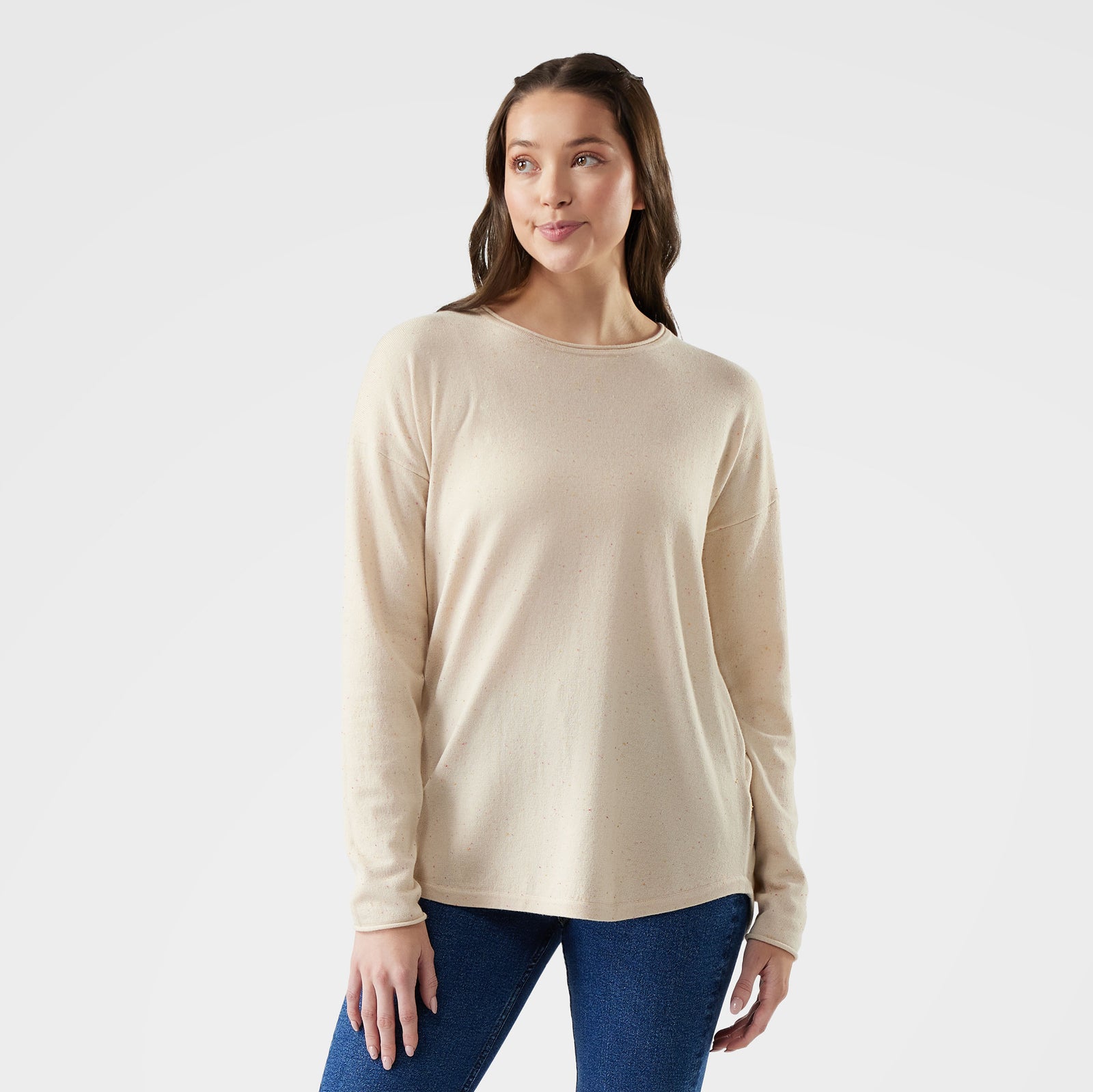 Women's Shadow Pine Colorblock Crew Sweater Almond Donegal - ver - 1
