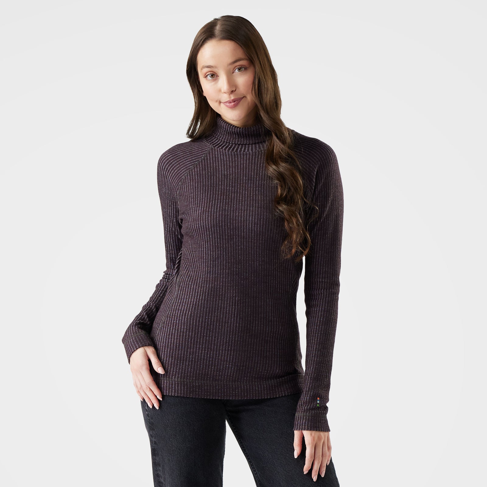Women's Thermal Merino Rib Turtleneck Mink-Chalk Violet Heather - ver - 1