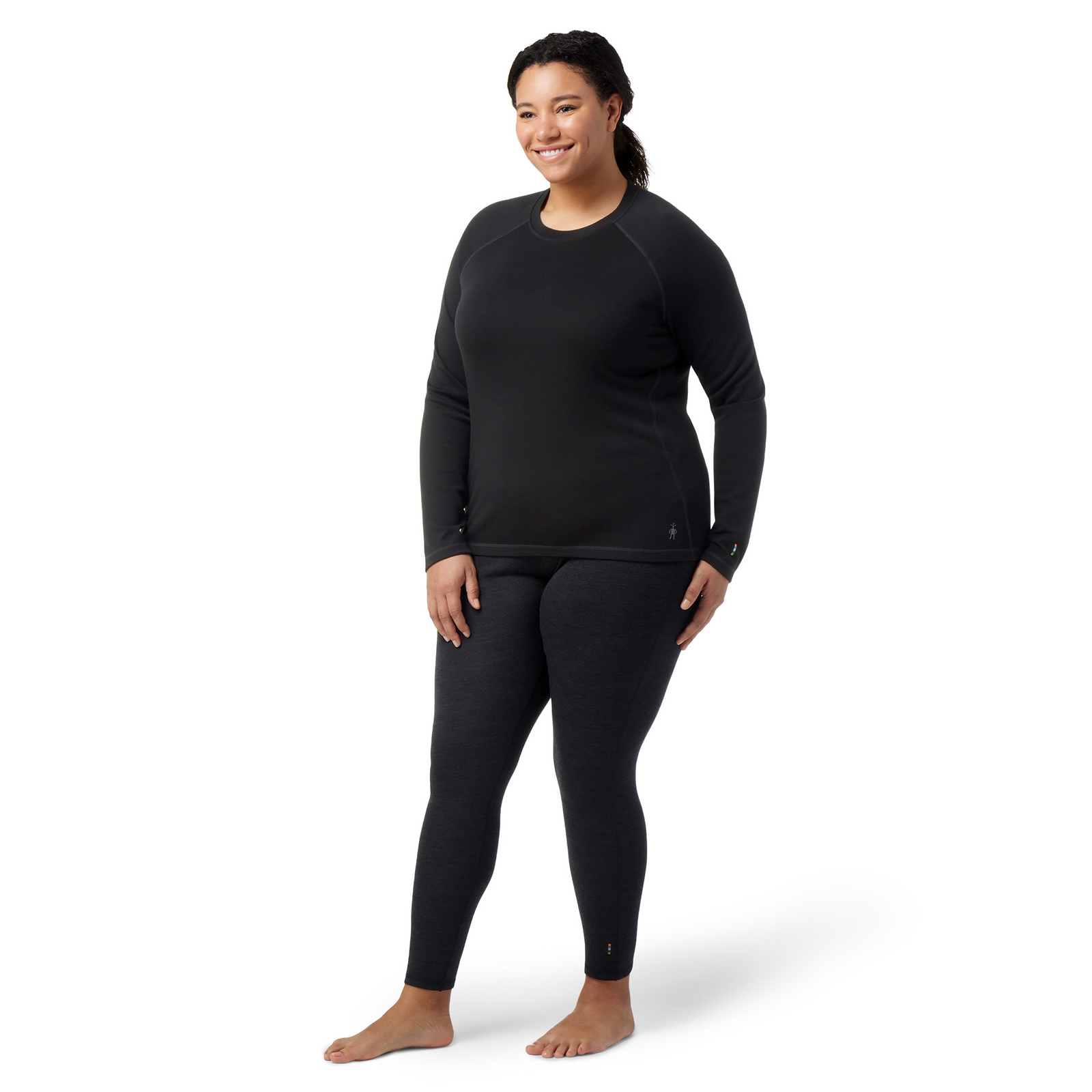 Women's Classic Thermal Merino Base Layer Crew Plus Black - ver - 1