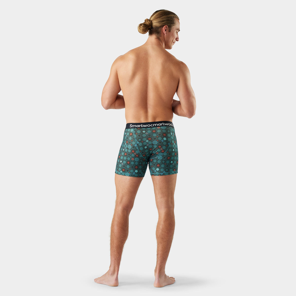 Men's Merino Print Boxer Brief Dusty Teal Geo Floral - 2
