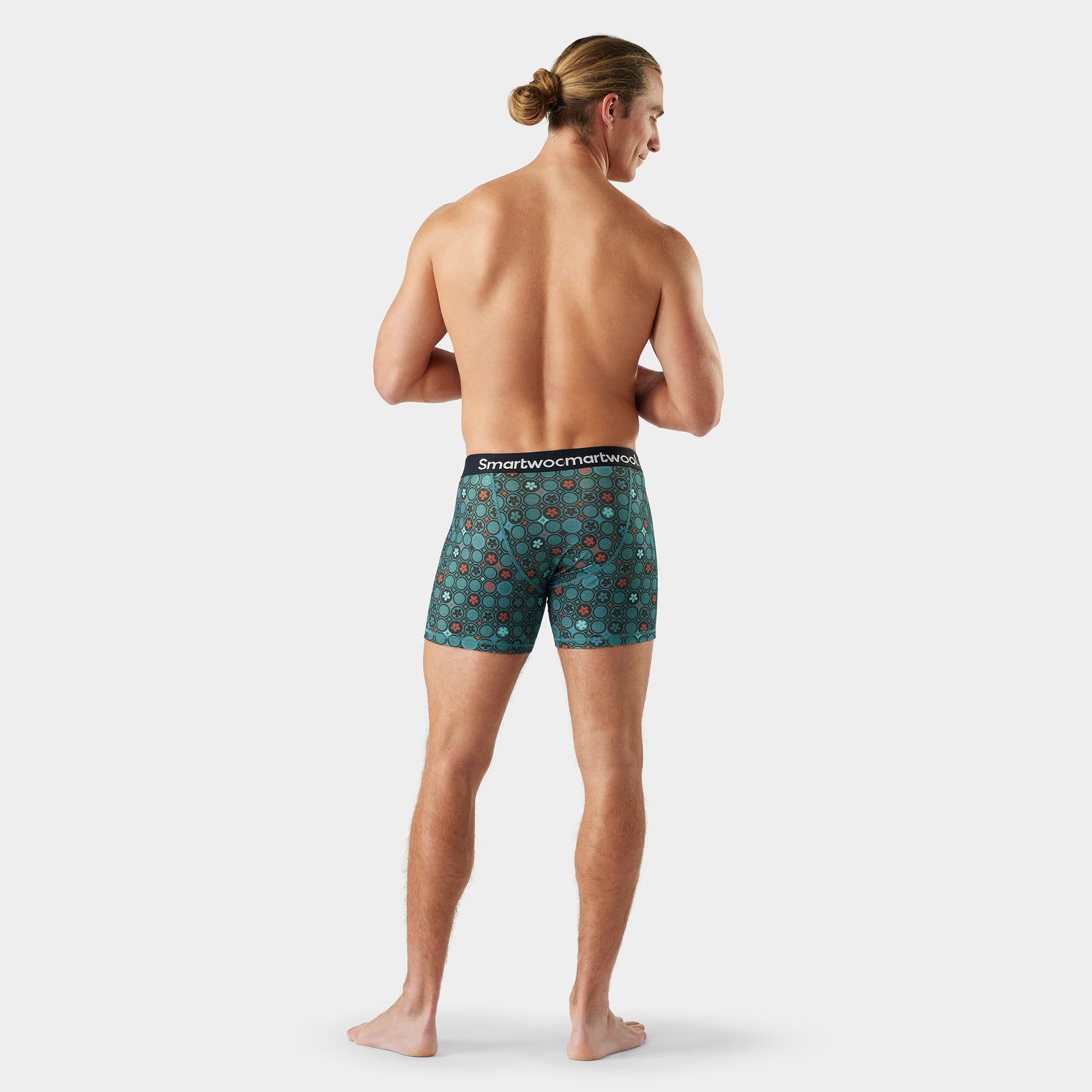 Men's Merino Print Boxer Brief Dusty Teal Geo Floral - ver - 2