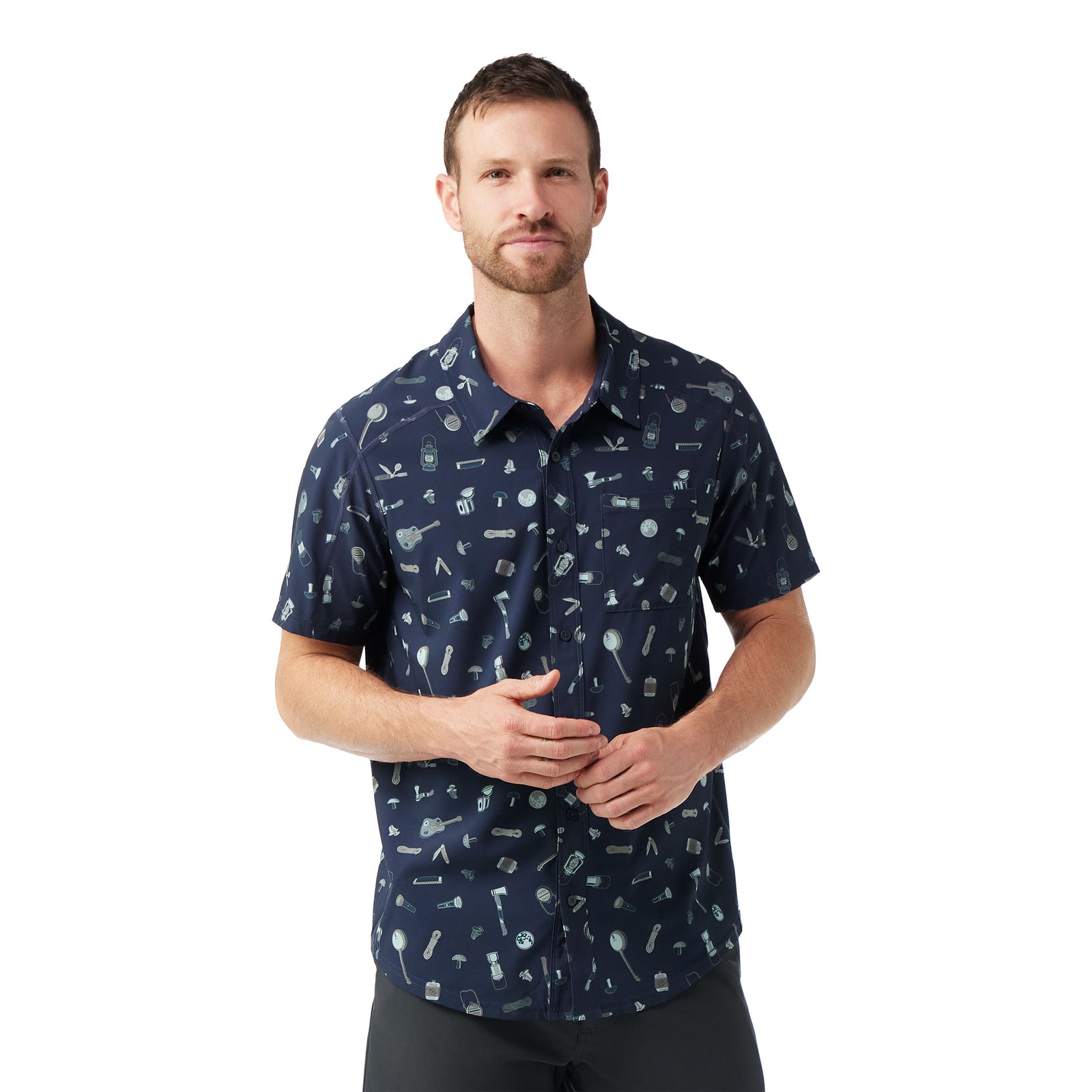 Men's Everyday Short Sleeve Button Down Dusty Teal Geo Floral - ver - 1