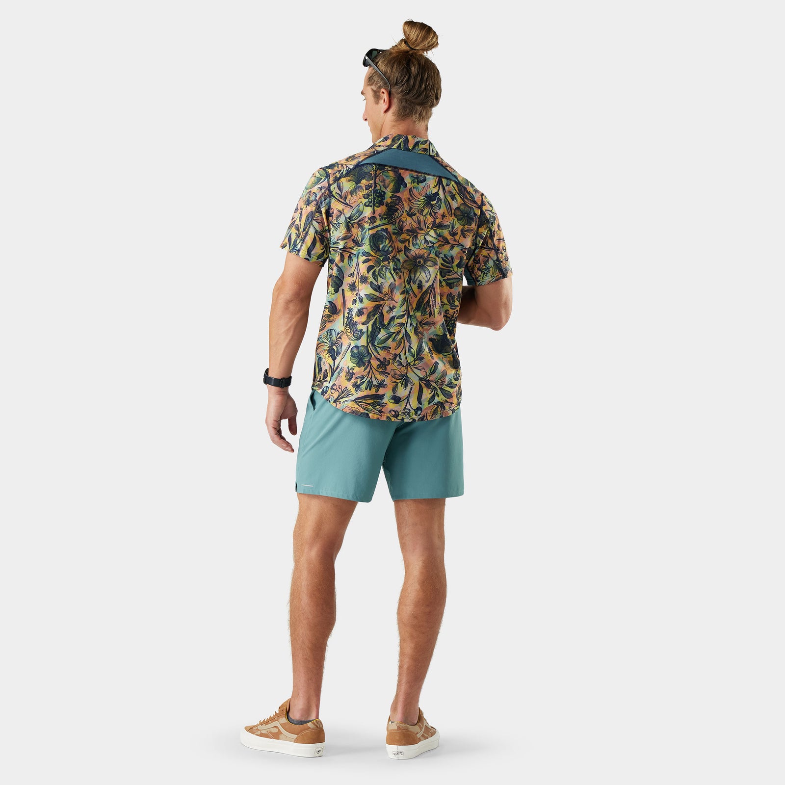 Men's Everyday Short Sleeve Button Down Dusty Teal Geo Floral - ver - 2