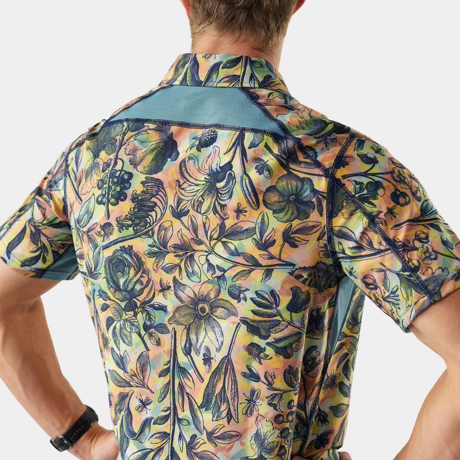 Men's Everyday Short Sleeve Button Down Dusty Teal Geo Floral - ver - 3