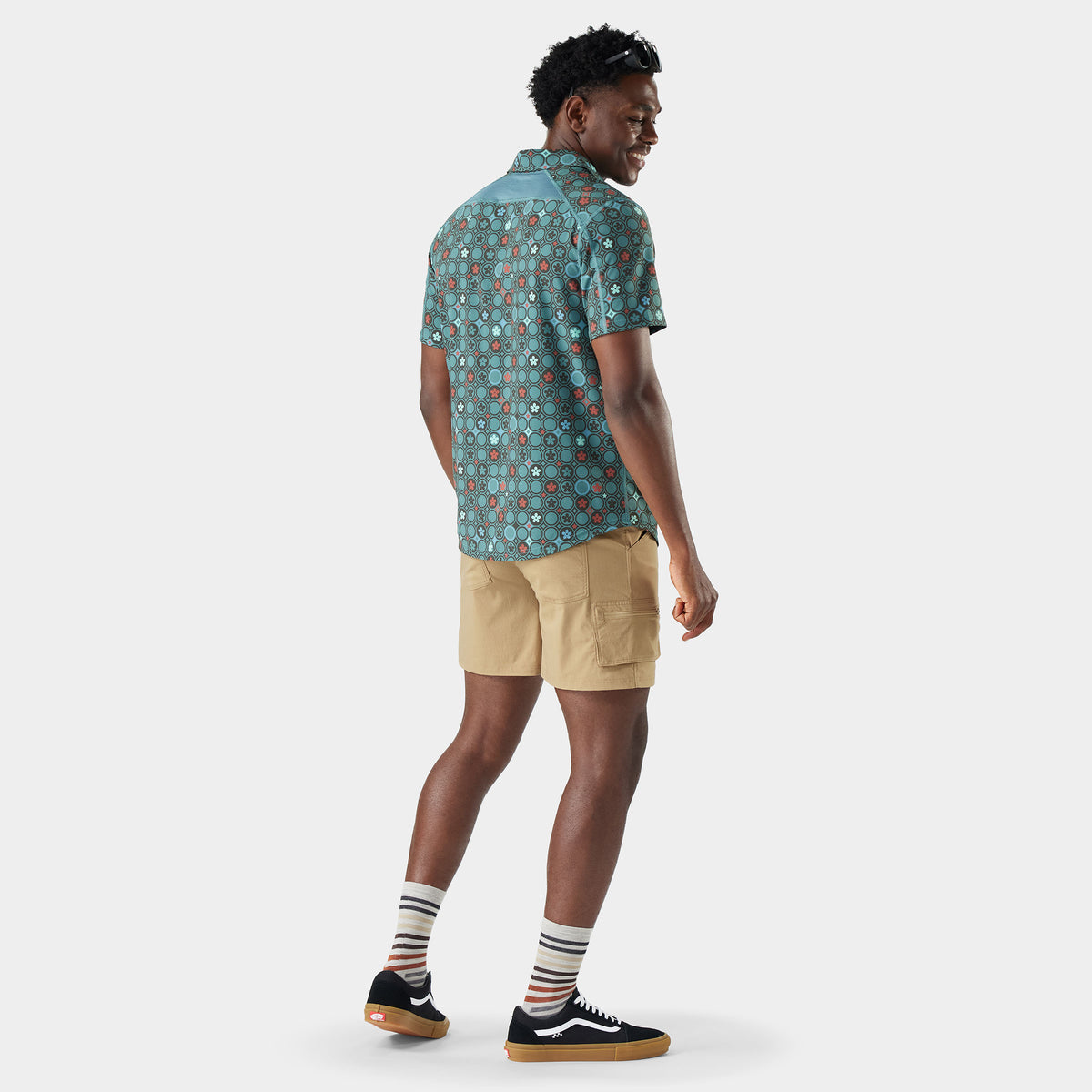 Men's Everyday Short Sleeve Button Down Dusty Teal Geo Floral - 2