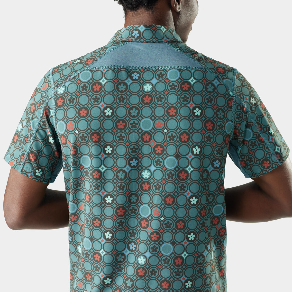 Men's Everyday Short Sleeve Button Down Dusty Teal Geo Floral - 3