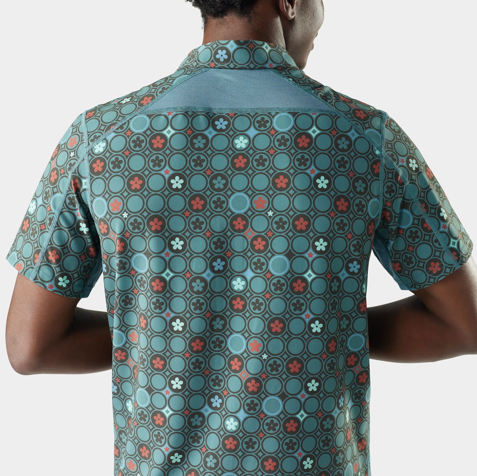 Men's Everyday Short Sleeve Button Down Dusty Teal Geo Floral - ver - 3