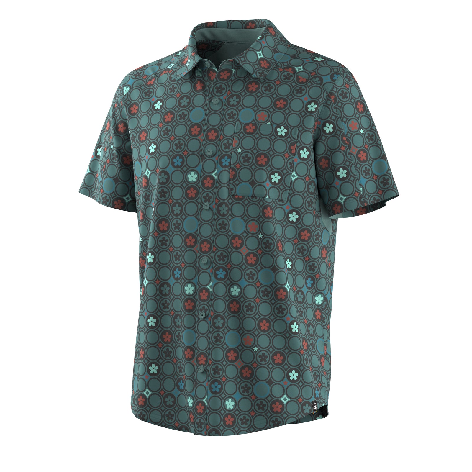 Men's Everyday Short Sleeve Button Down Dusty Teal Geo Floral - ver - 4