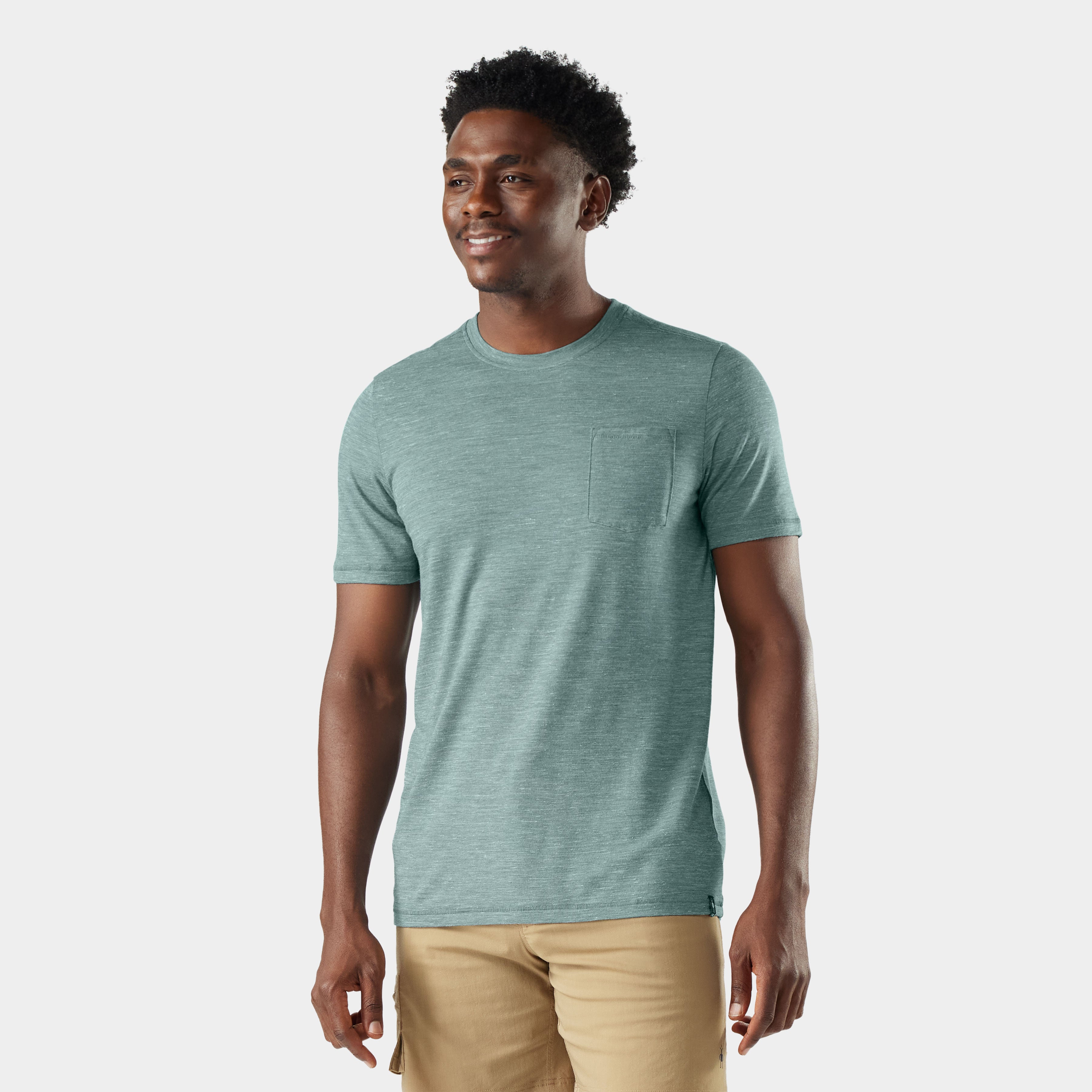 Men's Merino Hemp Blend Short Sleeve Pocket Tee - Dusty Teal Heather