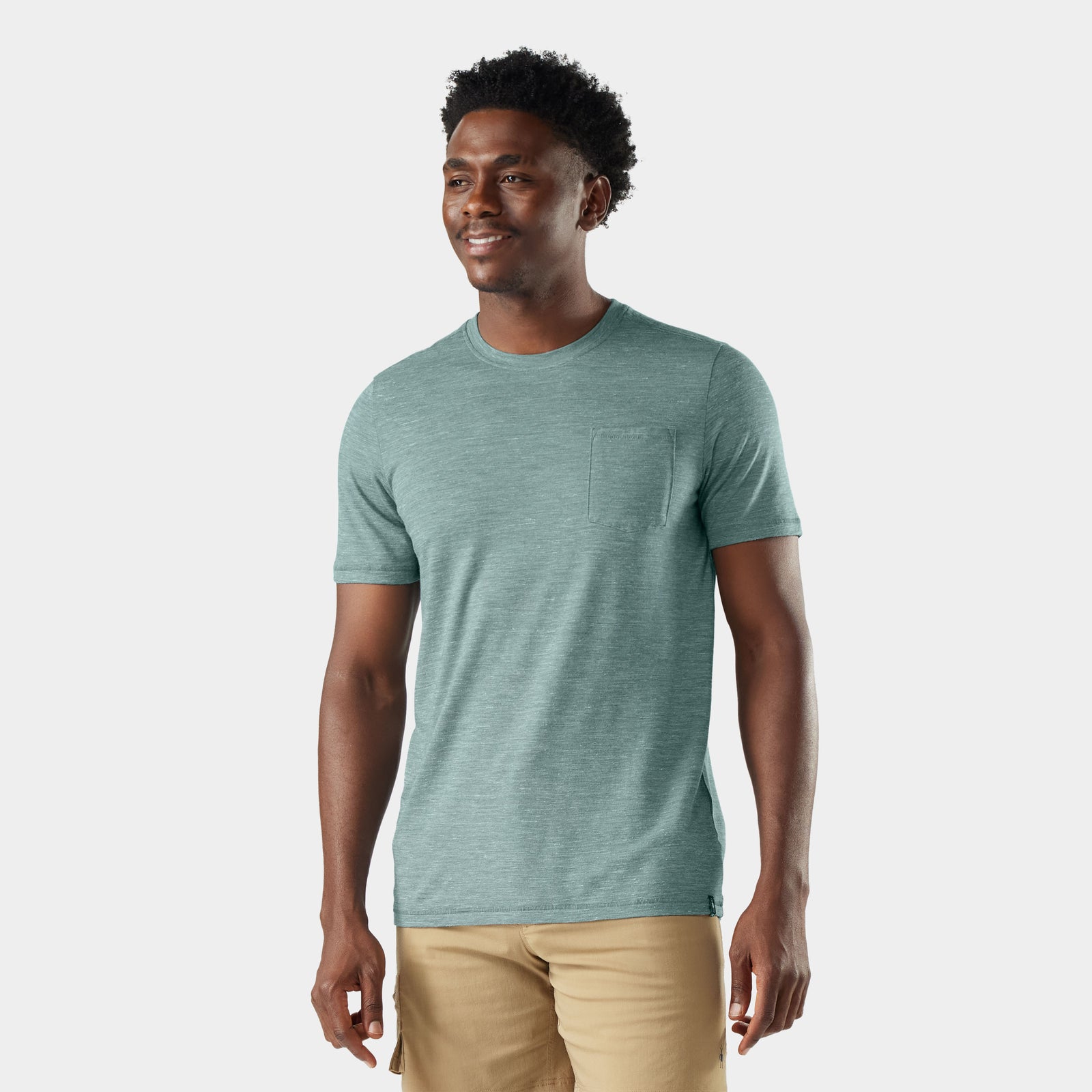 Men's Merino Hemp Blend Short Sleeve Pocket Tee Dusty Teal Heather - ver - 1