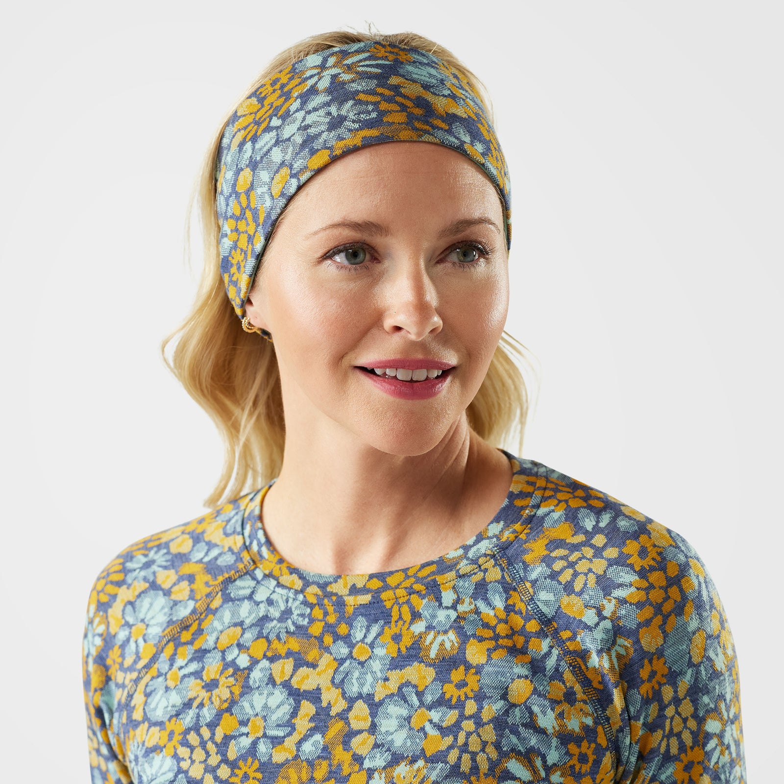 Thermal Merino Reversible Headband Nightfall Blue Floral - ver - 2