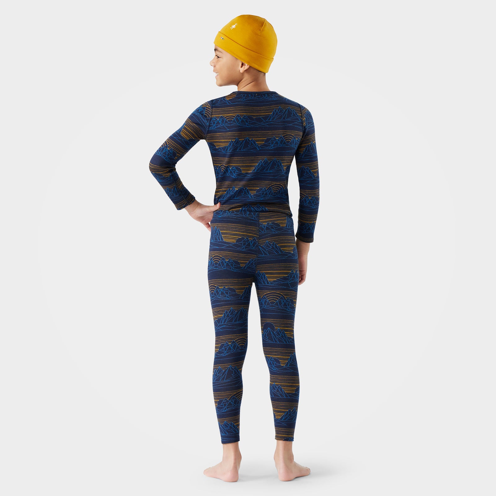 Kids' Classic Thermal Merino Base Layer Bottom Deep Navy Geo Peaks - ver - 2