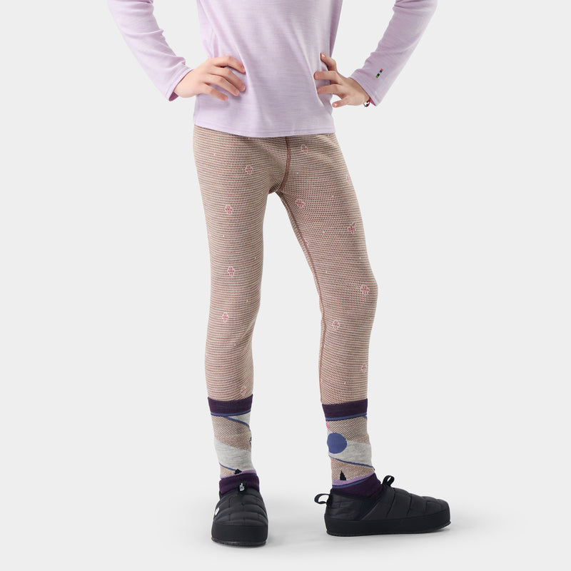 Kids' Classic Thermal Merino Base Layer Bottom - Almond Mini Meadow / L